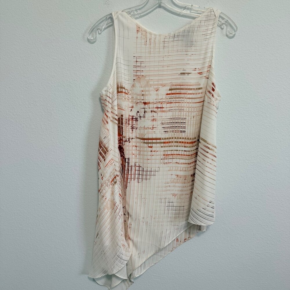 WHBM Sleeveless Round Neck Abstract Asymmetrical Tunic Blouse Women's Size M.